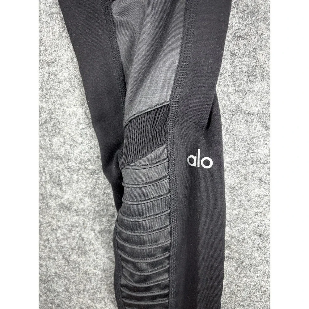 Alo Yoga Moto Leggings Women's XS Black High Waist Mesh Panel 7/8 Athleisure